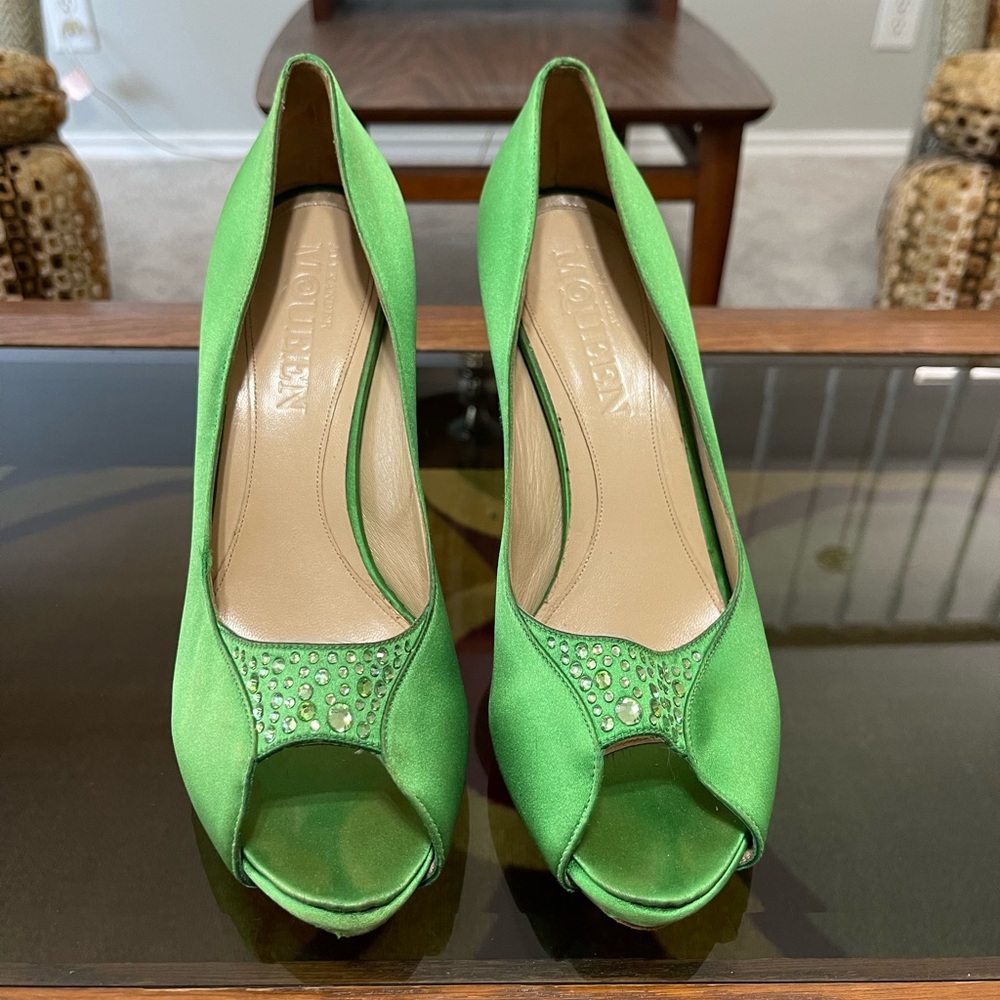 Alexander McQueen green heels, made in Italy